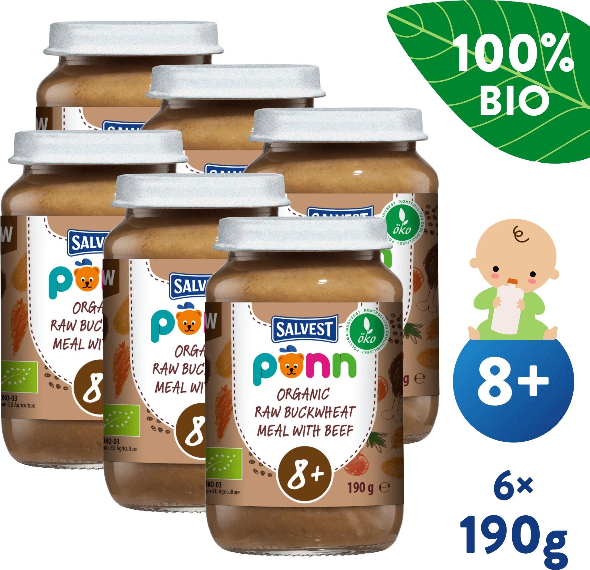 SALVEST Ponn BIO Hovädzie mäso s pohánkou a zeleninou (6× 190 g)...