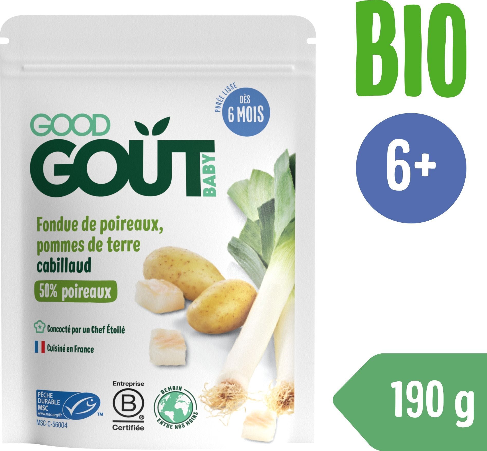 Good Gout BIO Póréhagyma burgonyával és tőkehallal (190 g) Bébiétel