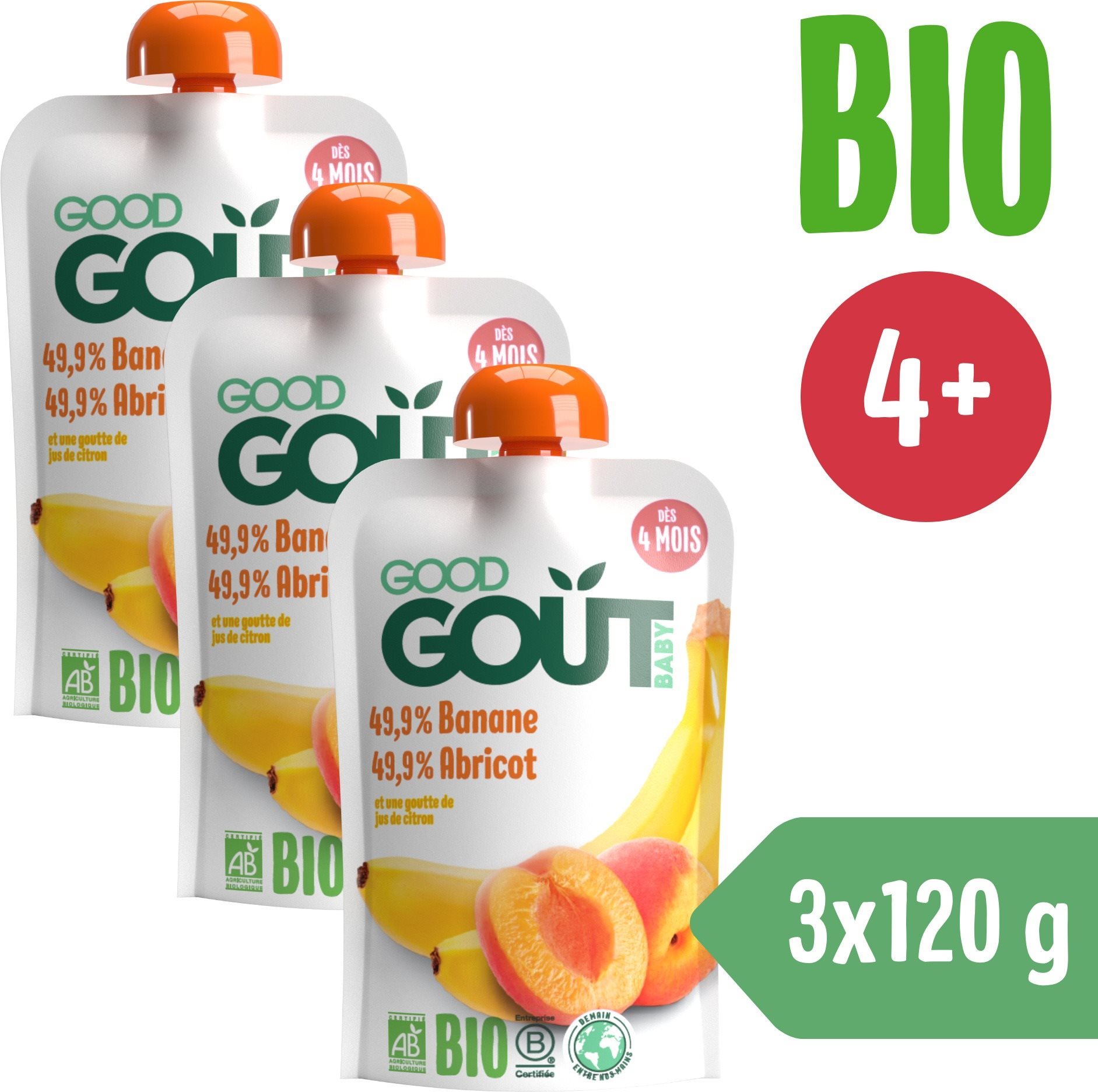 Good Gout BIO Marhuľa s banánom (3× 120 g) Kapsička pre deti