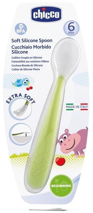 Chicco lyžička silikón Soft 6 m+, zelená Detská lyžica