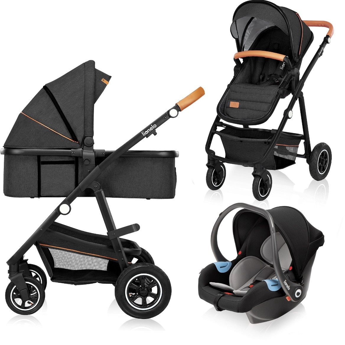 LIONELO 3 az 1-ben Amber Grey Graphite Babakocsi