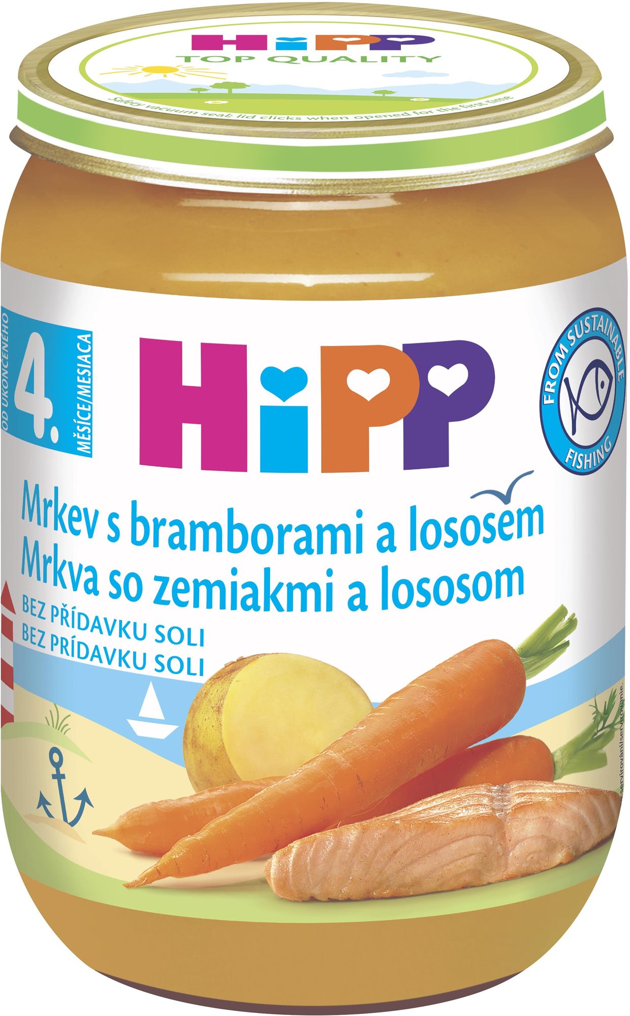 HiPP Karotka s bramborami a lososem od uk. 4. měsíce, 190 g Příkrm