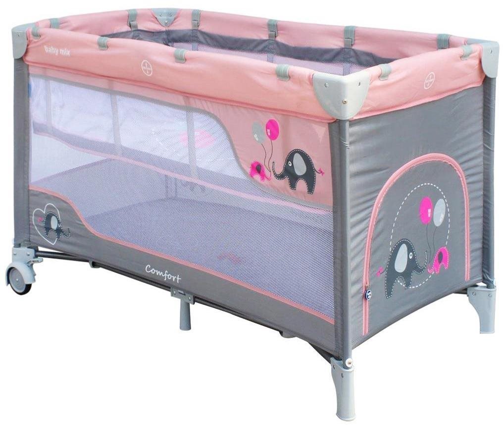 Baby Mix cestovná postieľka sloni, Pink Cestovná postieľka