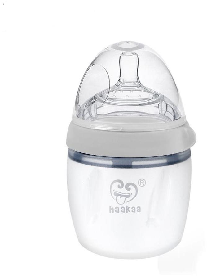 Haakaa silikónová dojčenská fľaška sivá 160 ml Dojčenská fľaša