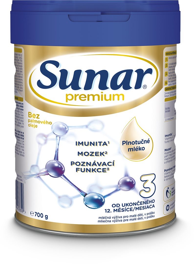 Sunar Premium 3 batoľacie mlieko 700 g Dojčenské mlieko