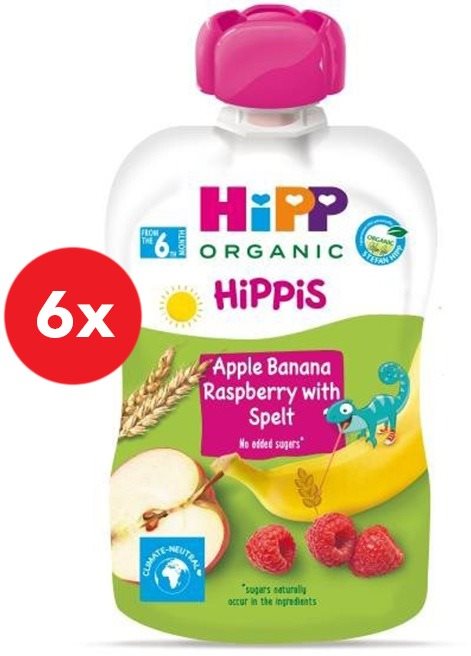 HiPP BIO Hippies Jablko-Banán-Maliny-Celozrnné obiloviny 6× 100 g...