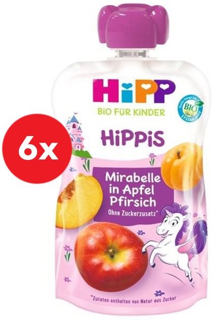 HiPP BIO Hippies Jablko-Broskyňa-Mirabelka 6× 100 g Kapsička pre deti