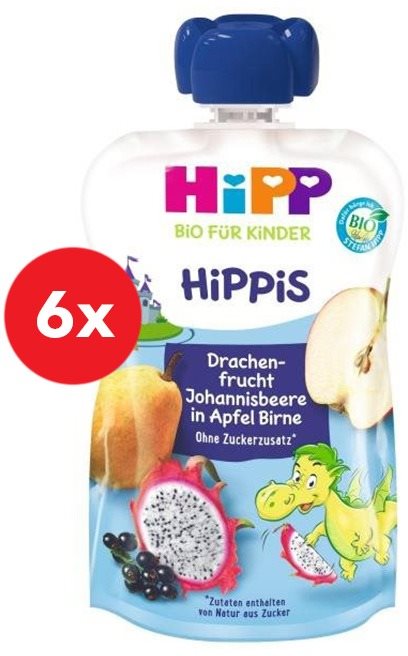 HiPP BIO Hippies Jablko-Hruška-Dračí ovoce -Černý rybíz 6× 100 g...