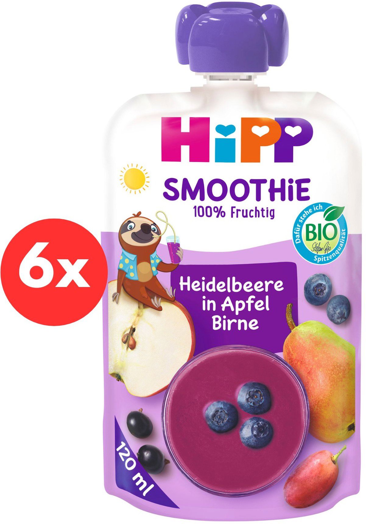 HiPP BIO Smoothie Jablko-Hruška-Čučoriedky 6× 120 ml Kapsička pre...