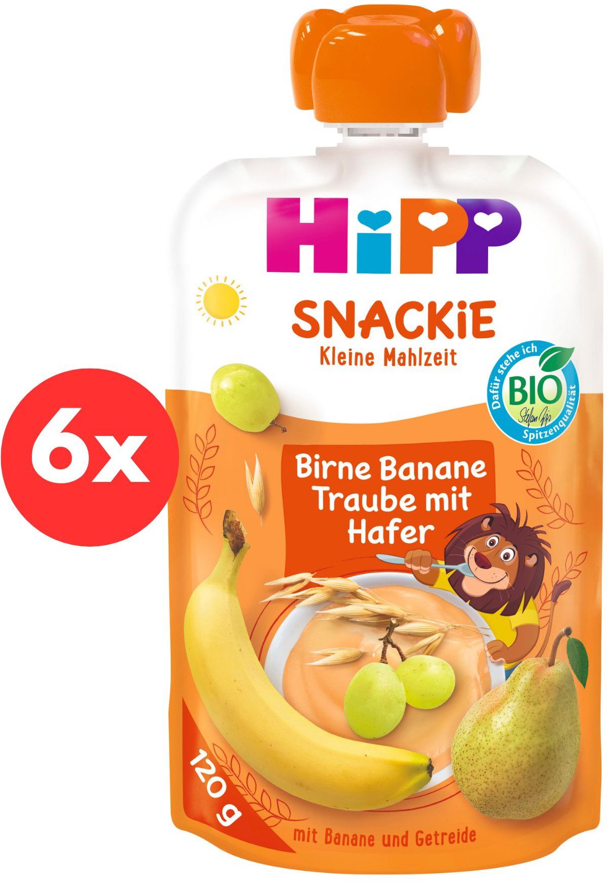 HiPP BIO Snackie Hruška-Banán-Biele hrozno-Ovos 6× 120 g Kapsička...