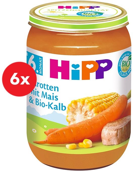 HiPP BIO Mrkev s kukuřicí a BIO telecím masem 6× 190 g Příkrm