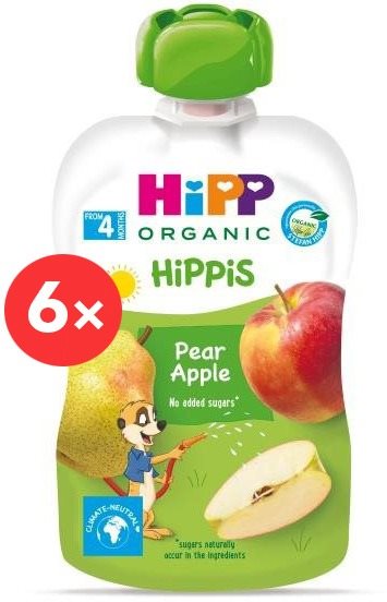 HiPP BIO Hippies kapsička Hruška-Jablko 6× 100 g Kapsička pre deti