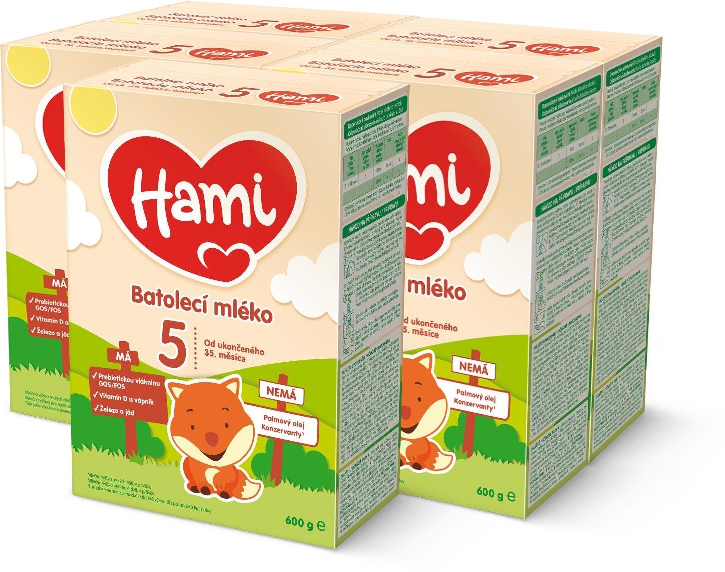 Hami 5 batoľacie mlieko 35 mes.+, 5× 600 g Dojčenské mlieko
