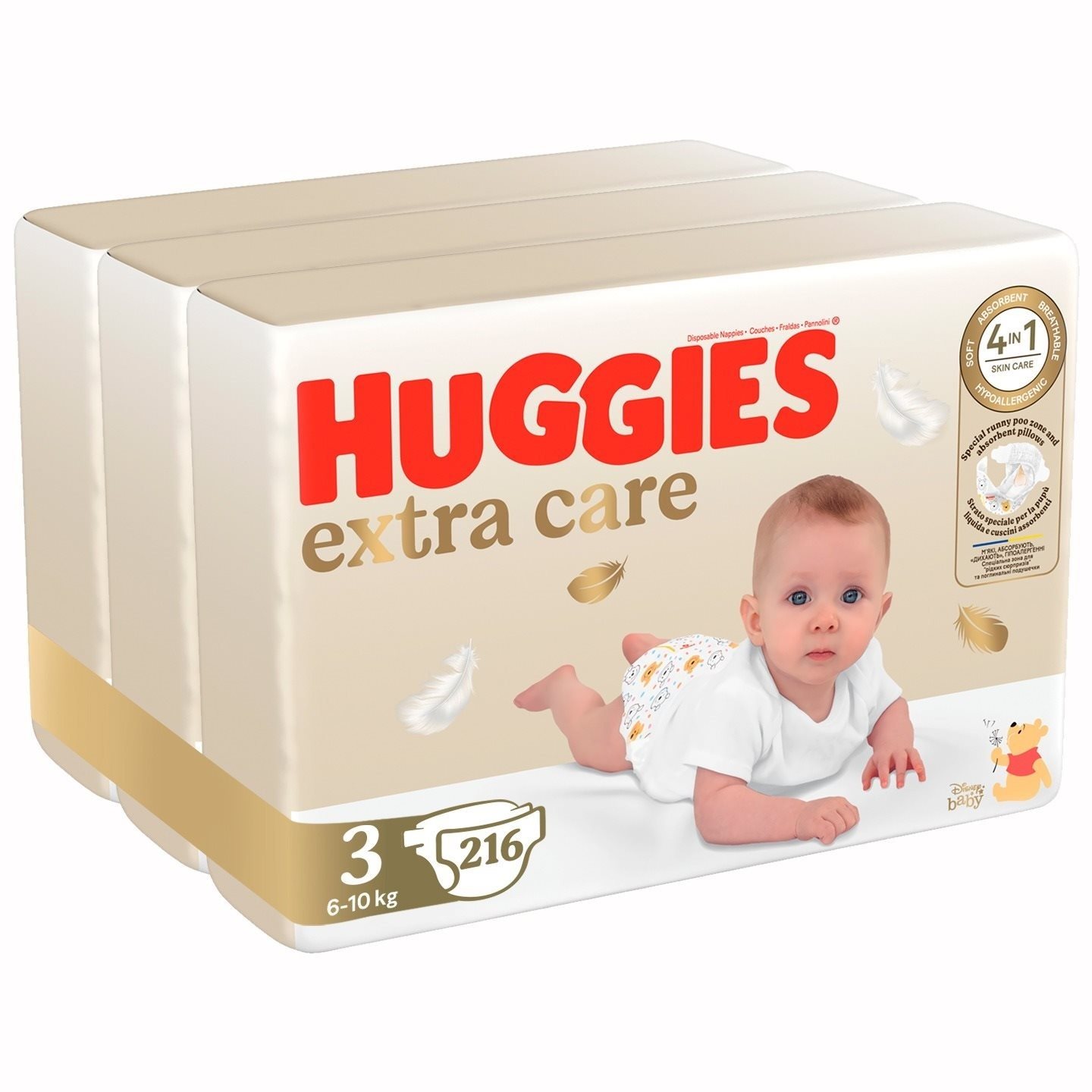 HUGGIES Extra Care vel. 3 (216 ks) Jednorázové pleny