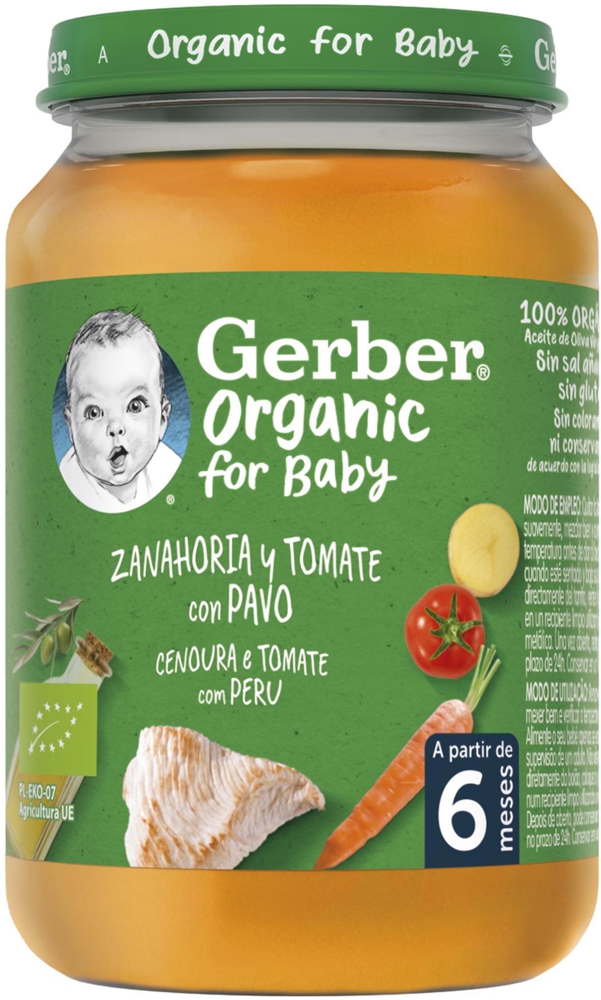 GERBER Organic detský príkrm mrkva a paradajky s morčacím mäsom 190...