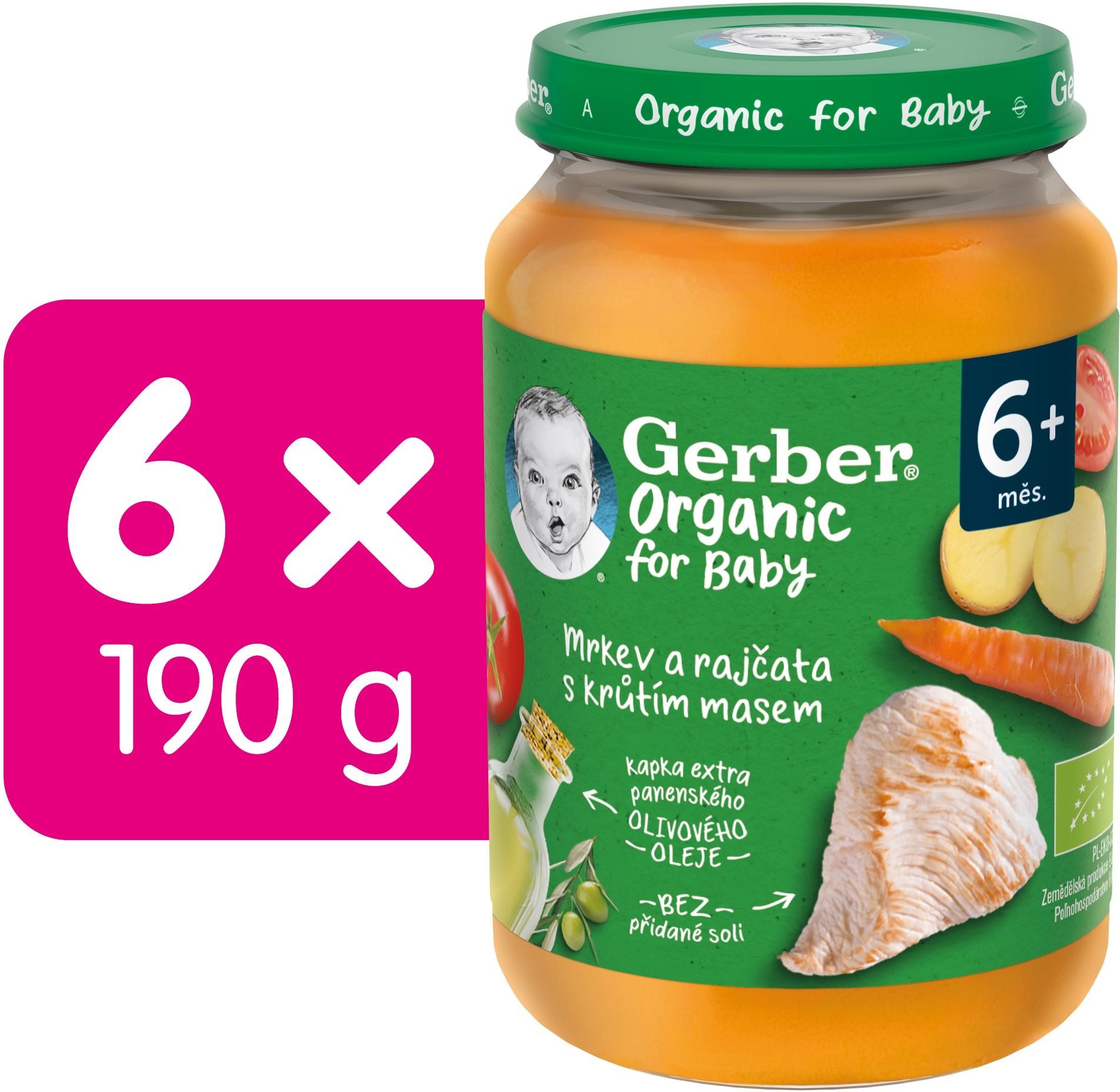 GERBER Organic detský príkrm mrkva a paradajky s morčacím mäsom 6×...