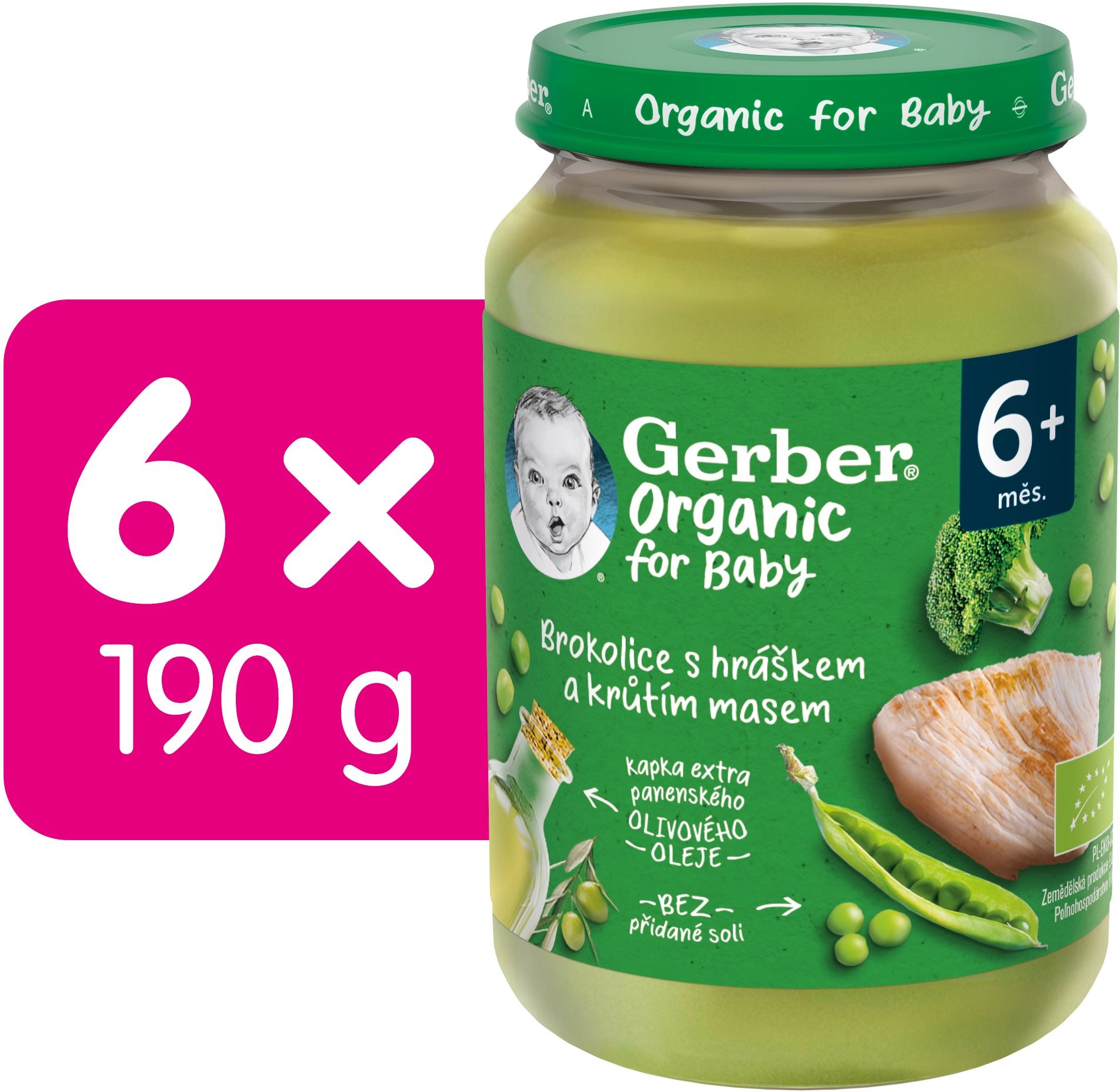 GERBER Organic detský príkrm brokolica s hráškom a morčacím mäsom...