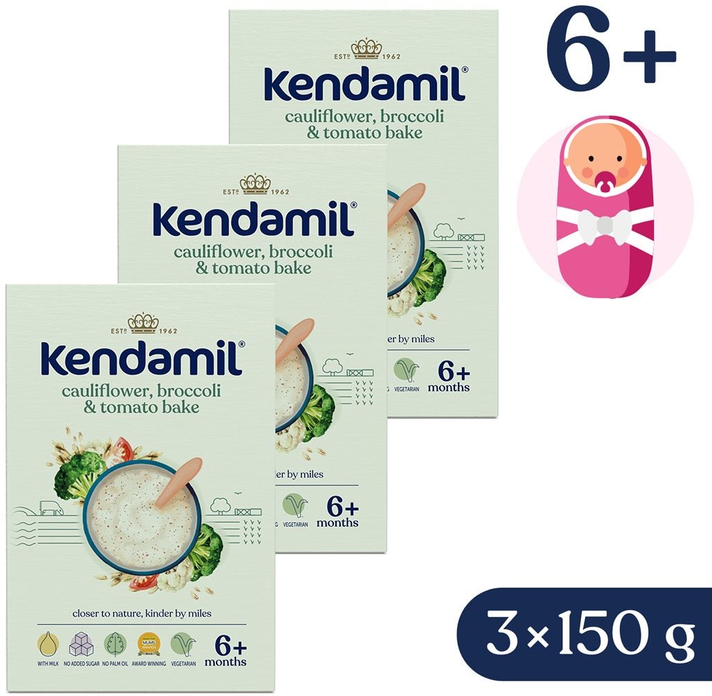 Kendamil mléčná kaše s brokolici, květákem a rajčaty (3× 150 g)...