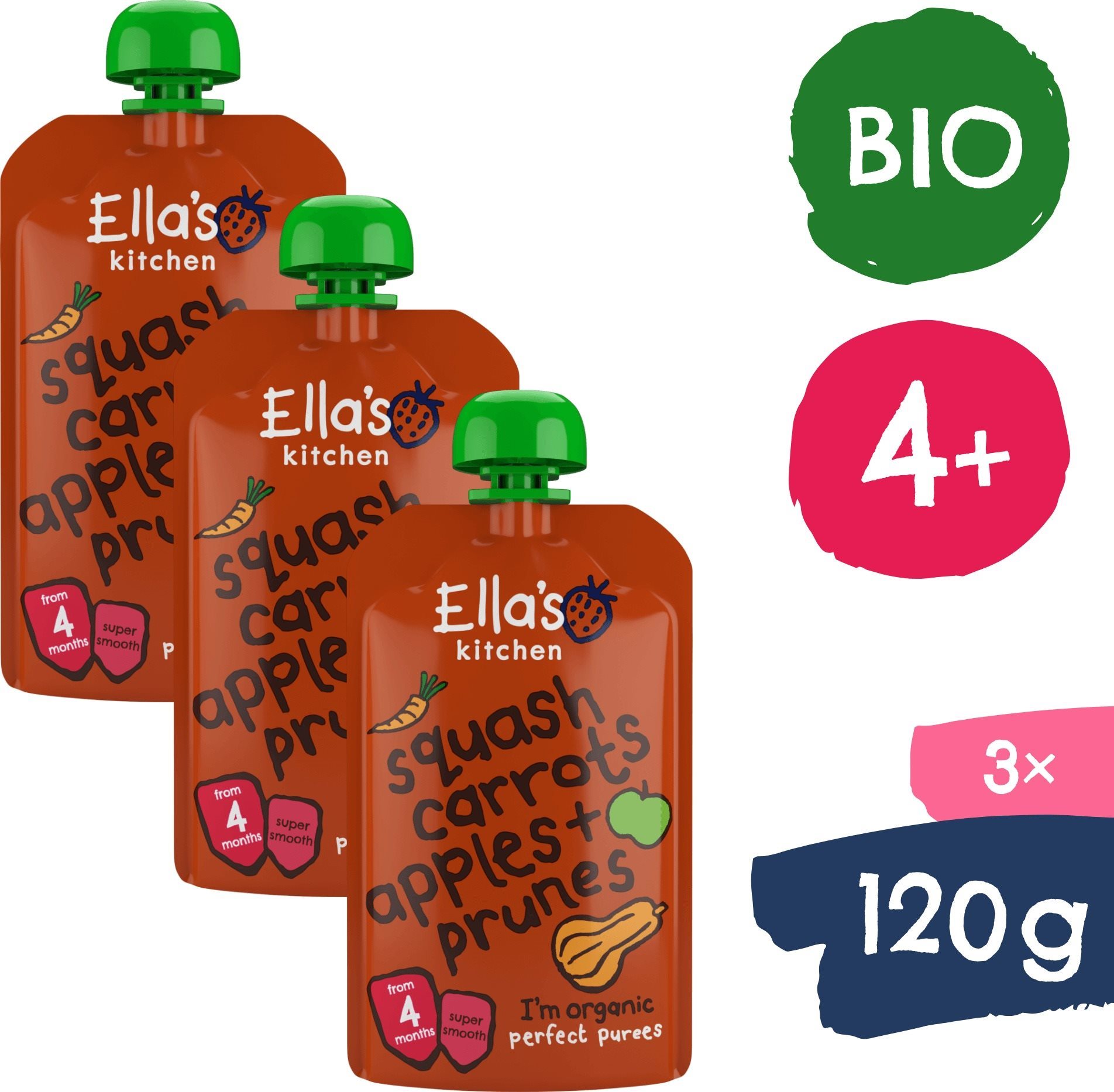 Ella's Kitchen BIO sütőtök, sárgarépa, alma és szilva (3×120 g)...