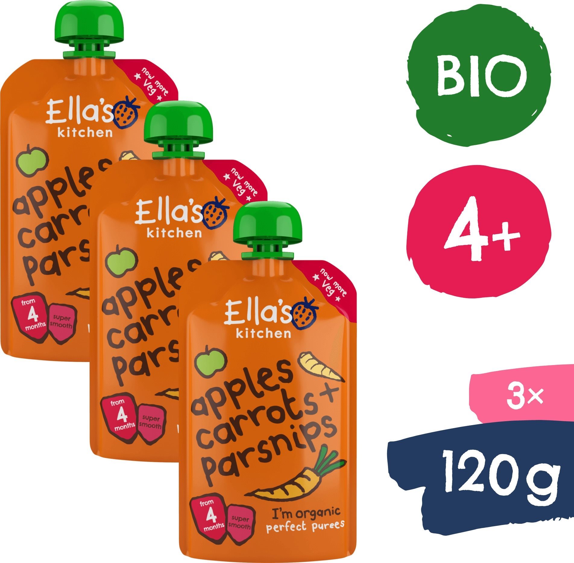 Ella's Kitchen BIO - Sárgarépa, alma és paszternák, 3× 120g Tasakos...