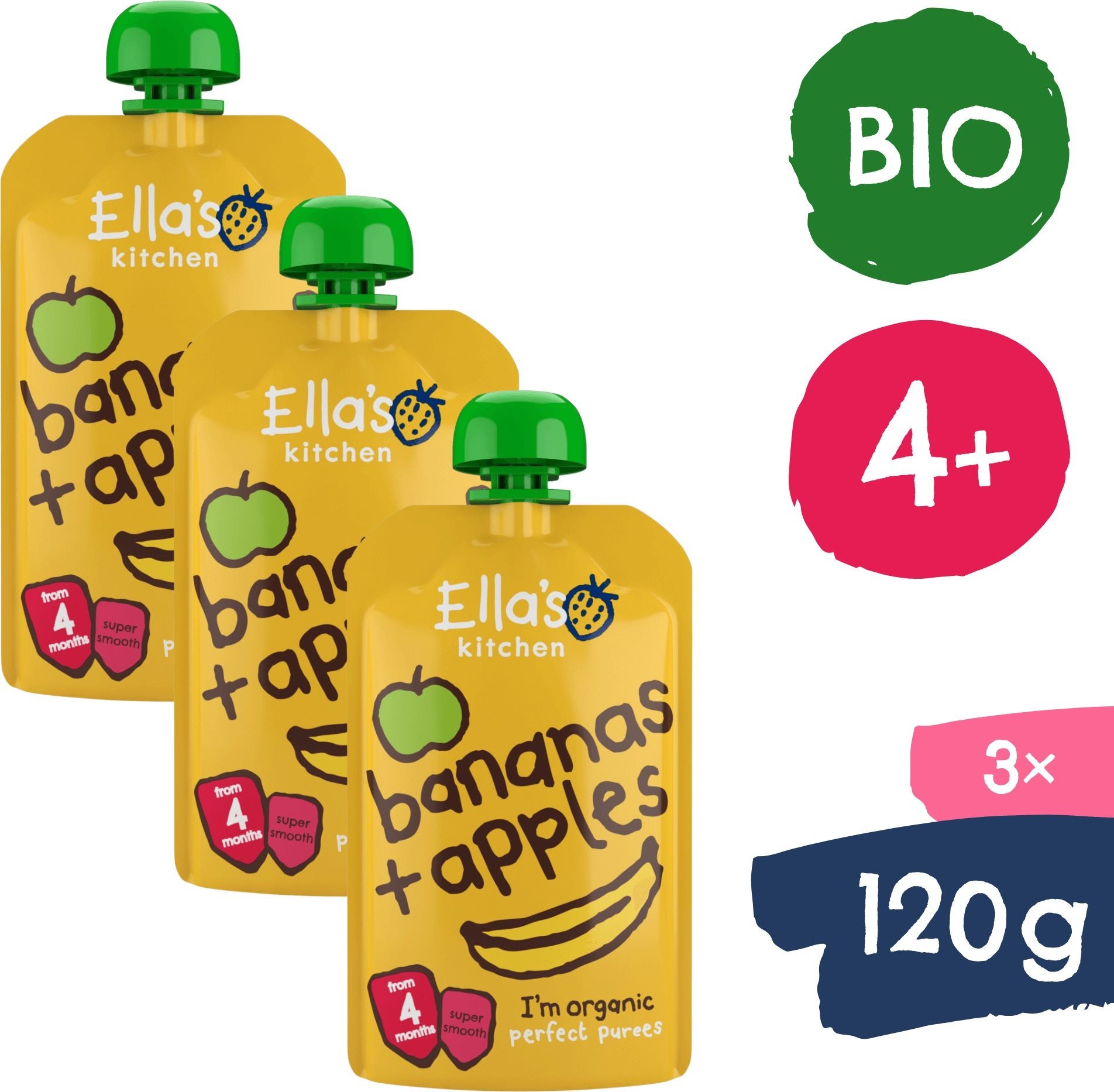 Ella's Kitchen BIO - Alma és banán, 3× 120g Tasakos gyümölcspüré