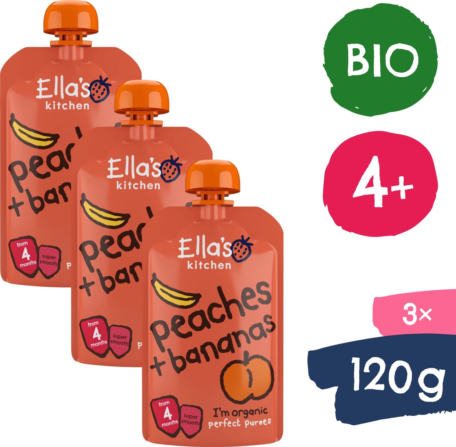 Ella's Kitchen BIO Banán s broskví (3× 120 g) Kapsička pro děti