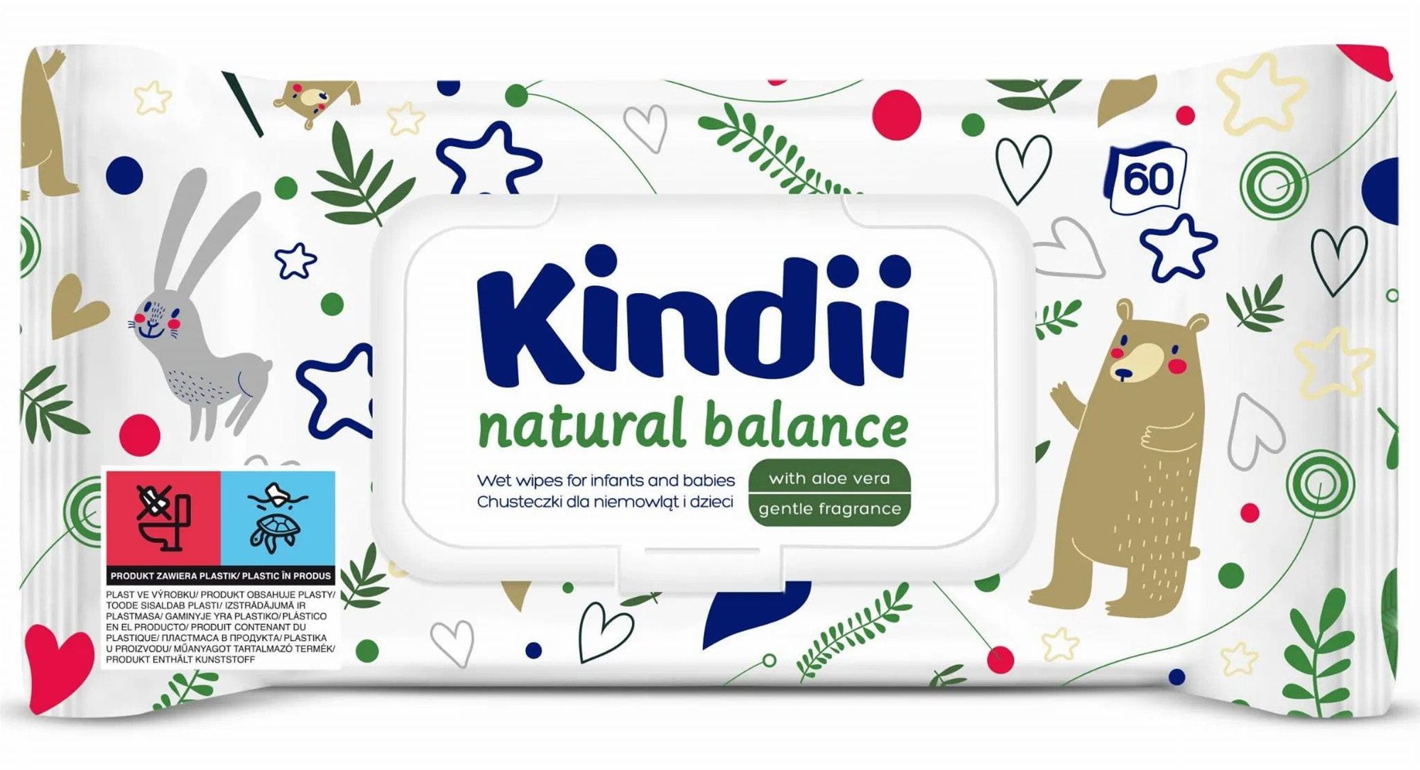 KINDII Natural Balance 60 ks Detské vlhčené obrúsky