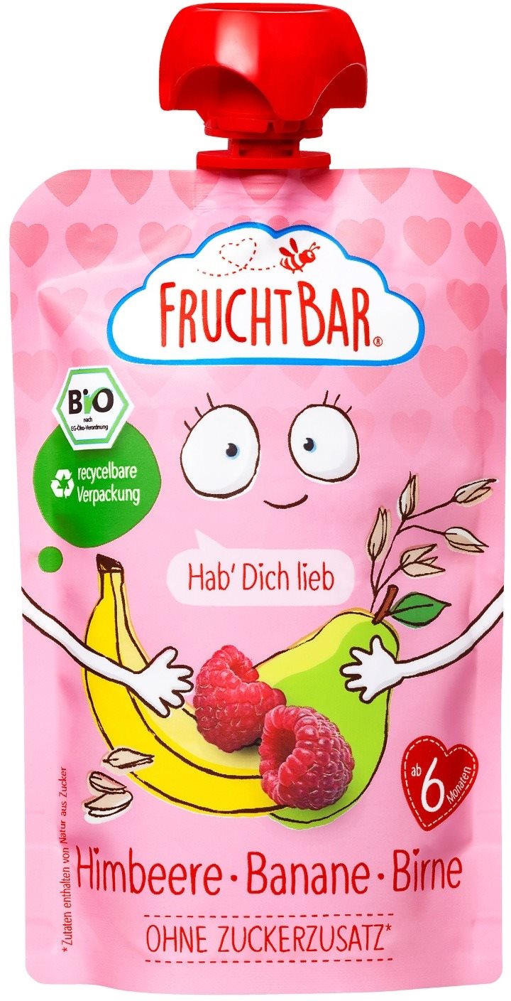 FruchtBar BIO ovocná kapsička s banánem, hruškou, malinami a ovsem...