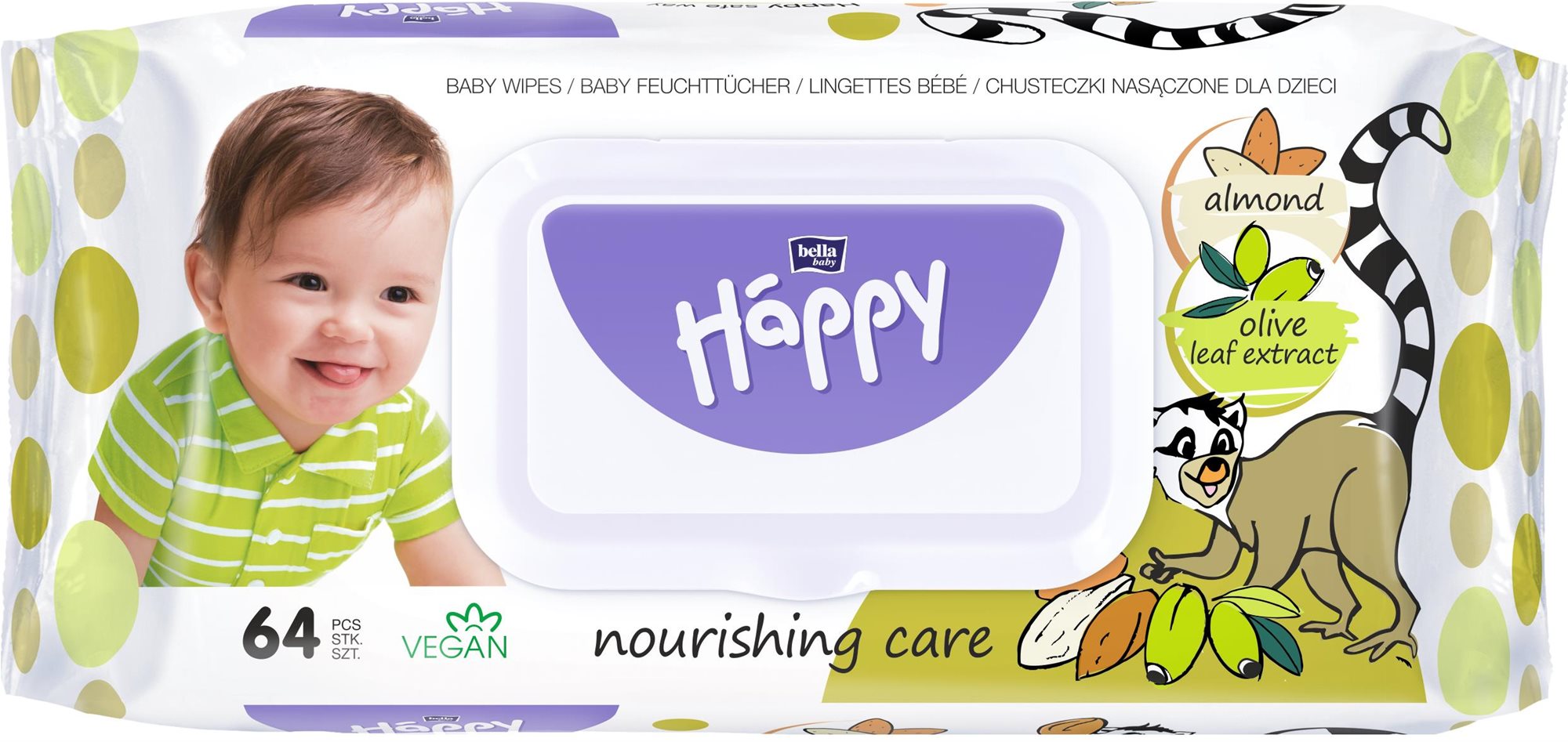 HAPPY Baby mandle a olivy 64 ks Detské vlhčené obrúsky