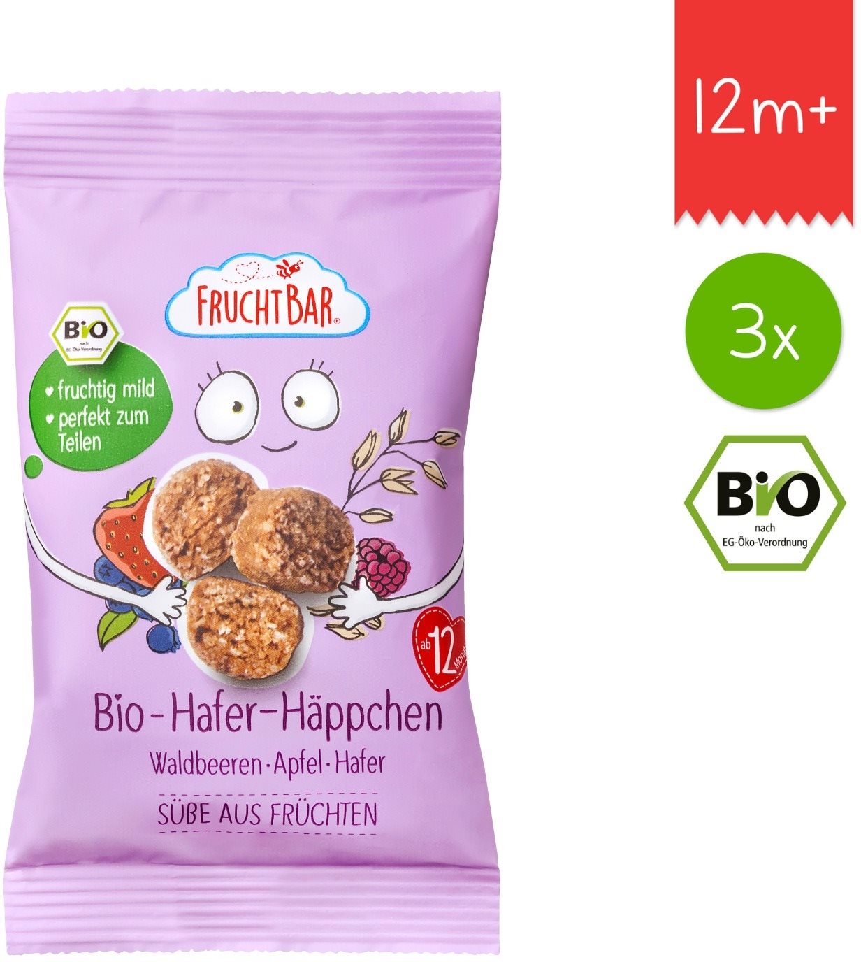 FruchtBar BIO ovsené kúsky s jablkom a lesné plody 3× 40 g Chrumky...
