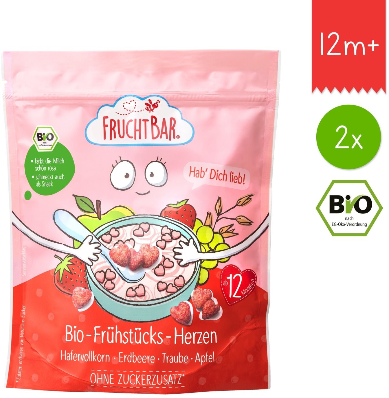 FruchtBar BIO cereálie srdiečka s jahodami, hroznovým vínom a...