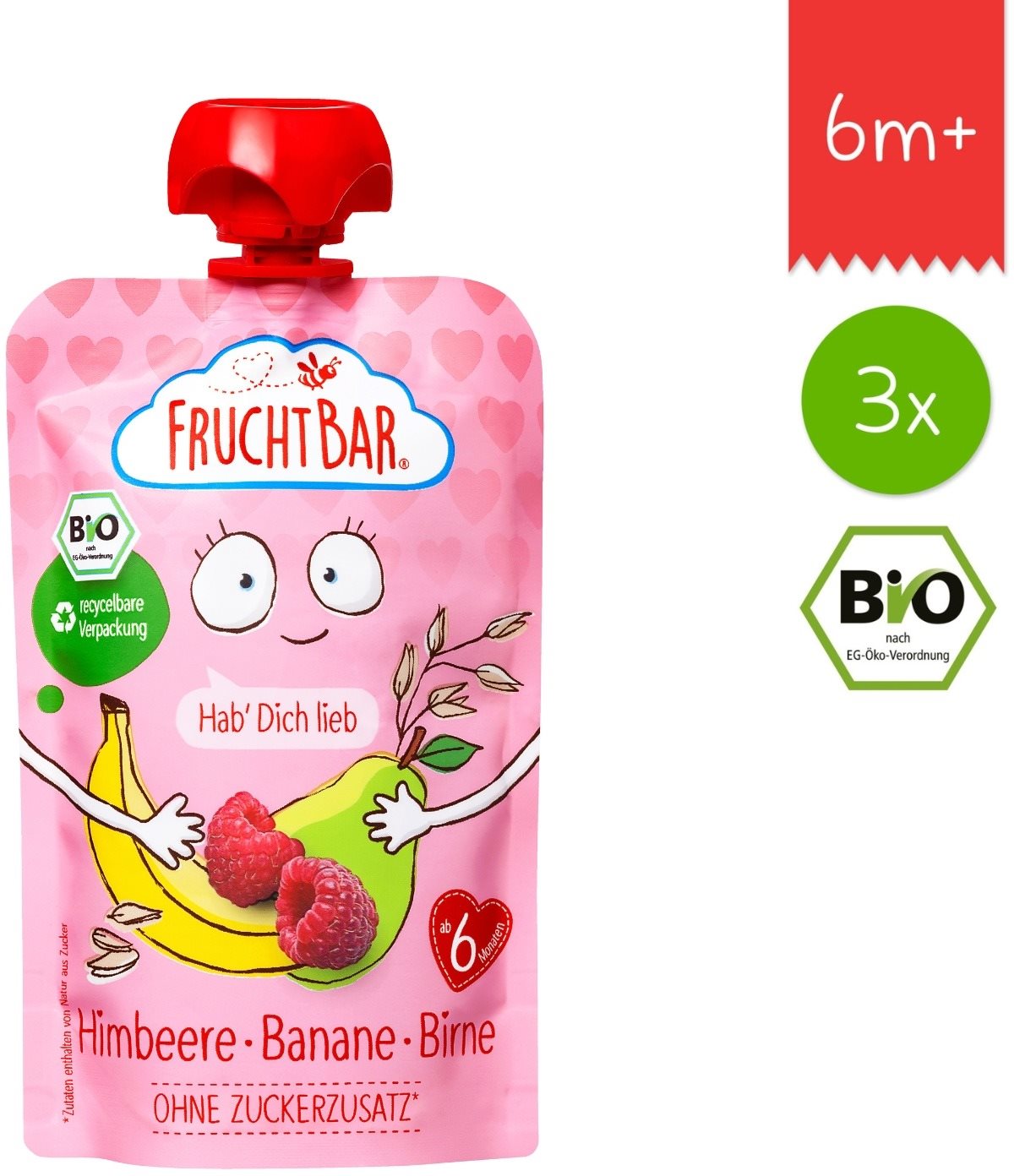 FruchtBar BIO ovocná kapsička s banánom, hruškou, malinami a ovsom...