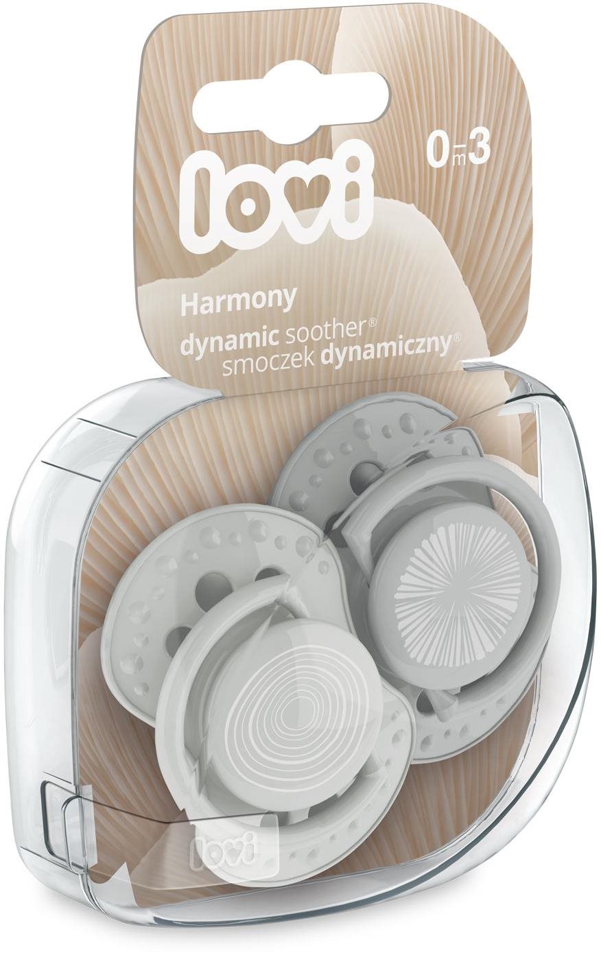 LOVI Harmony silikónový dynamický cumlík 0 – 3 m, sivá 2 ks Cumlík