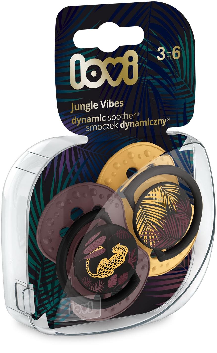 LOVI Jungle Vibes silikónový dynamický cumlík 3 – 6 m, žltá/červená...