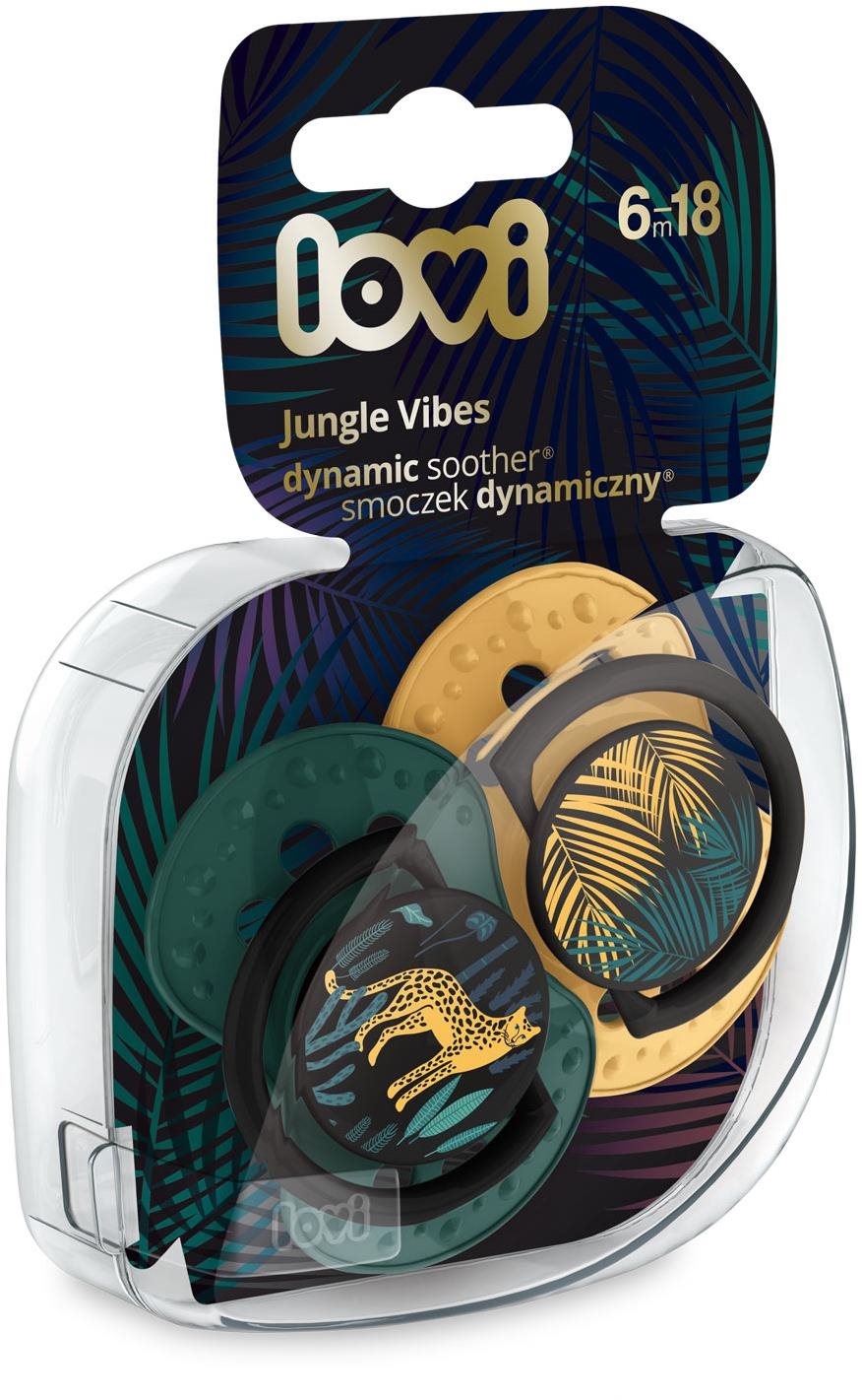 LOVI Jungle Vibes silikónový dynamický cumlík 6 – 18 m, žltá/zelená...