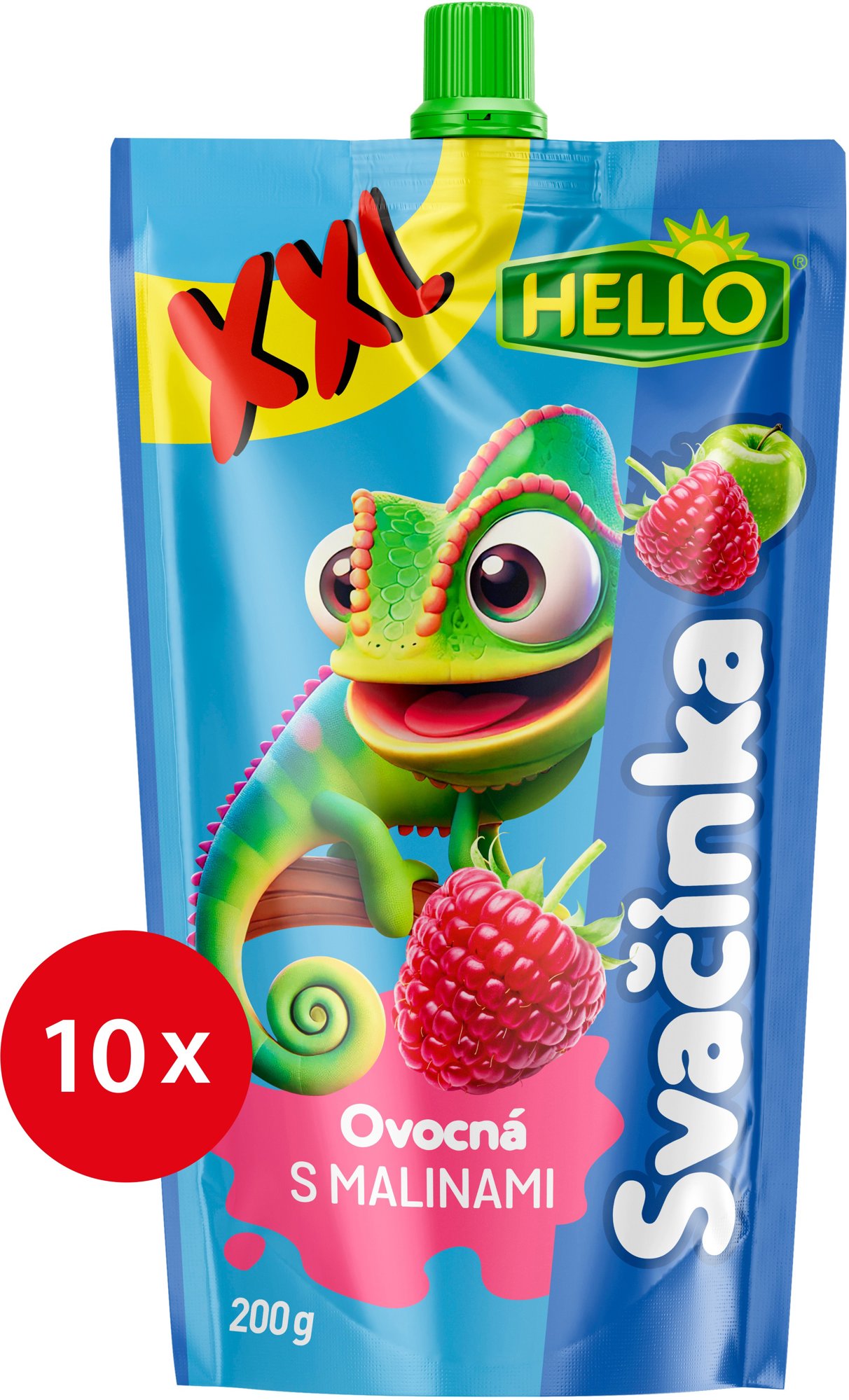 HELLO XXL ovocná kapsička s malinami 10× 200 g Kapsička pre deti