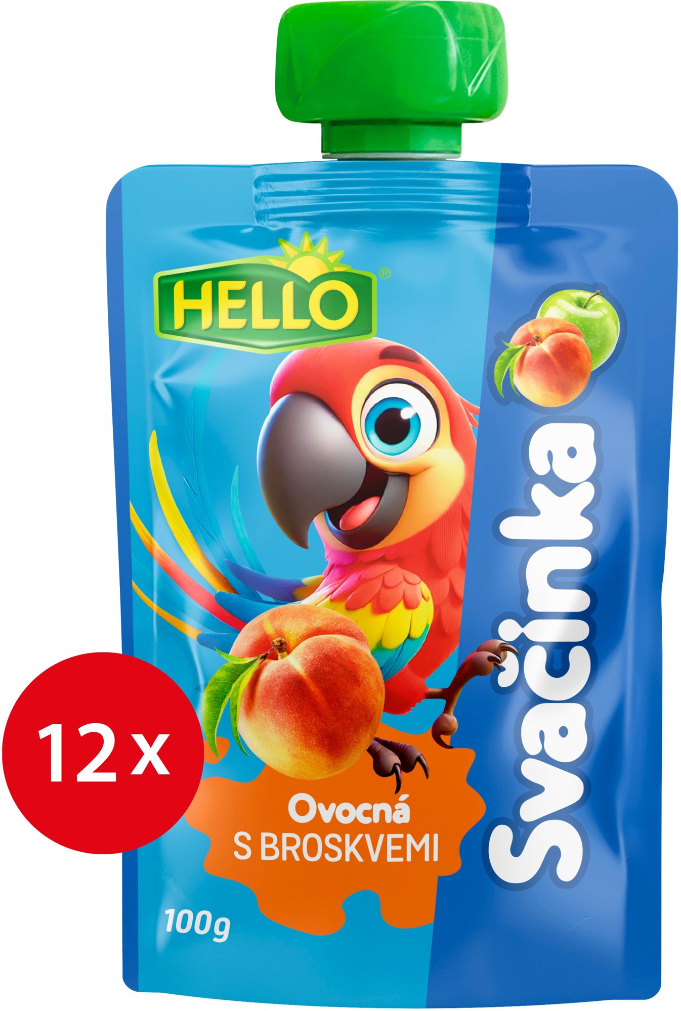 HELLO ovocná kapsička s broskyňami 12× 100 g Kapsička pre deti
