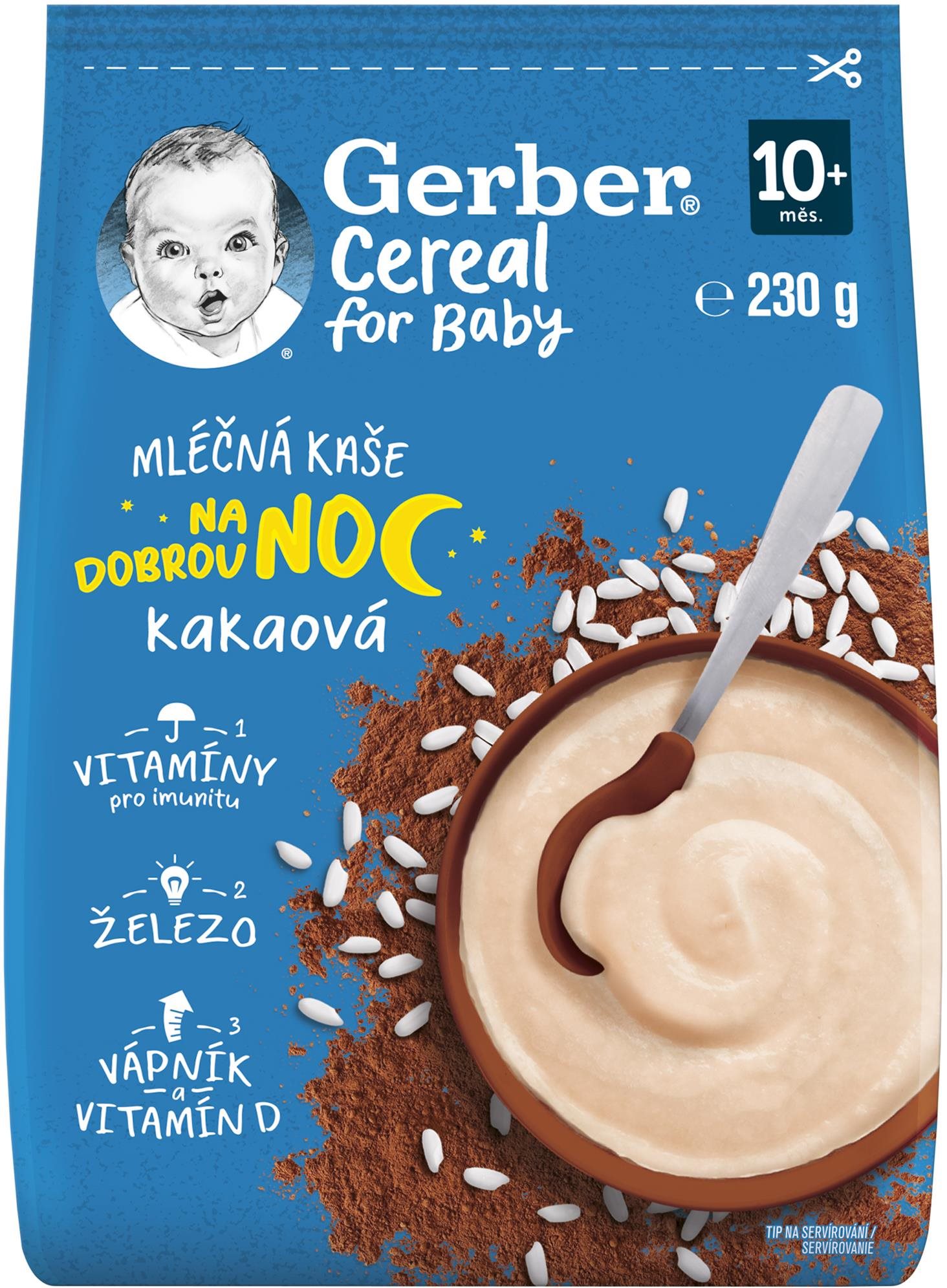 GERBER Cereal mliečna kaša Dobrú noc kakaová 230 g Mliečna kaša
