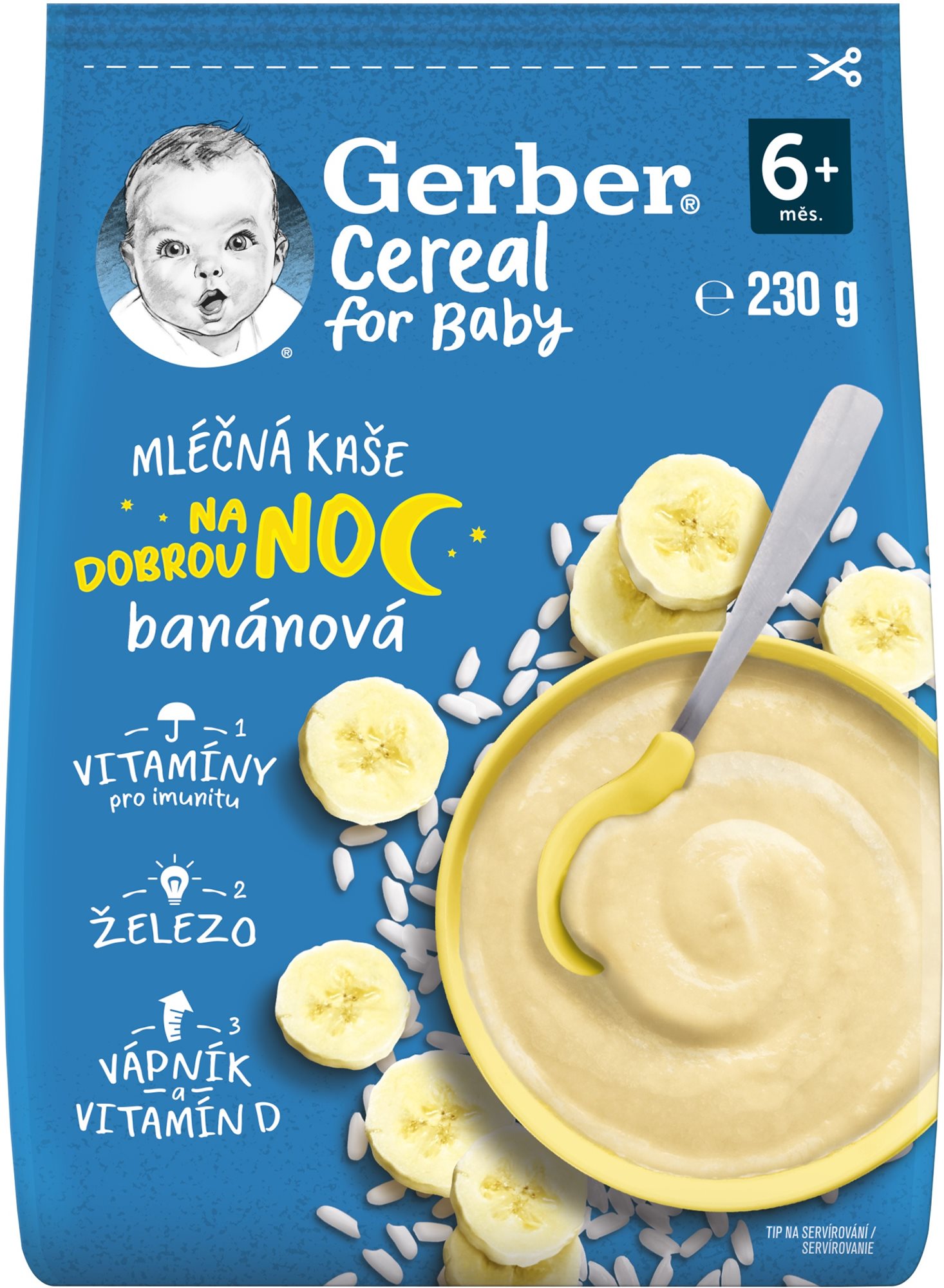 GERBER Cereal mléčná kaše Dobrou noc banánová 230 g Mléčná kaše