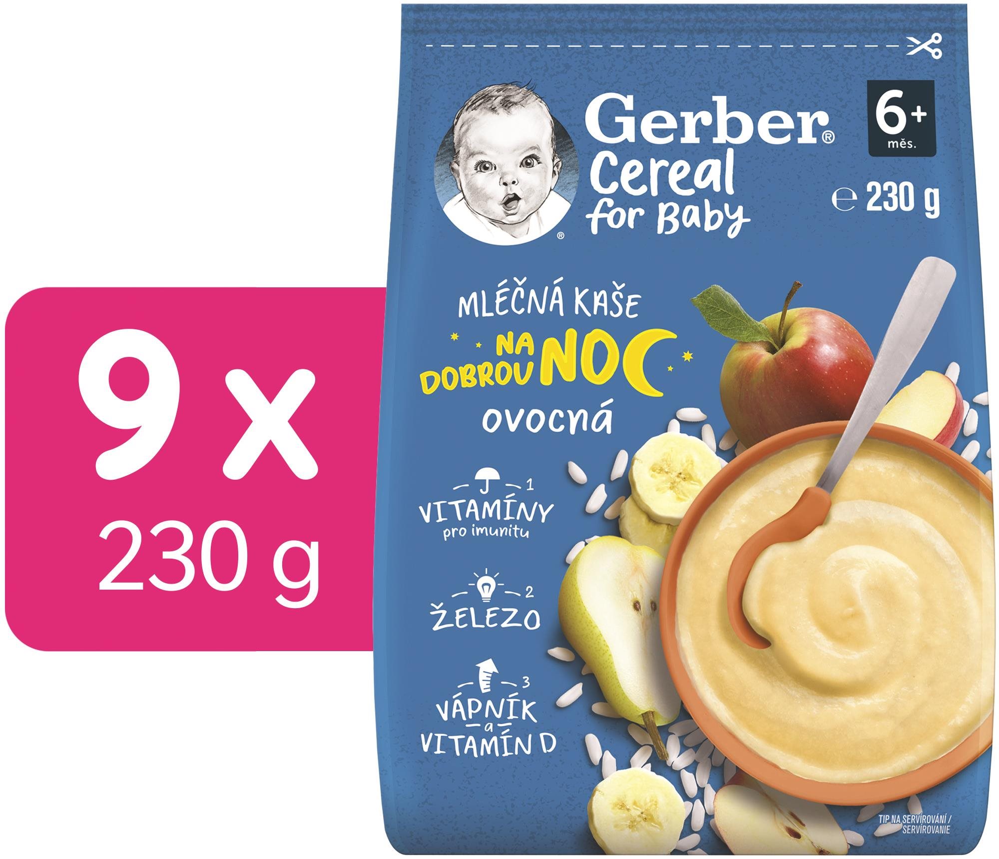 GERBER Cereal mliečna kaša Dobrú noc ovocná 9× 230 g Mliečna kaša
