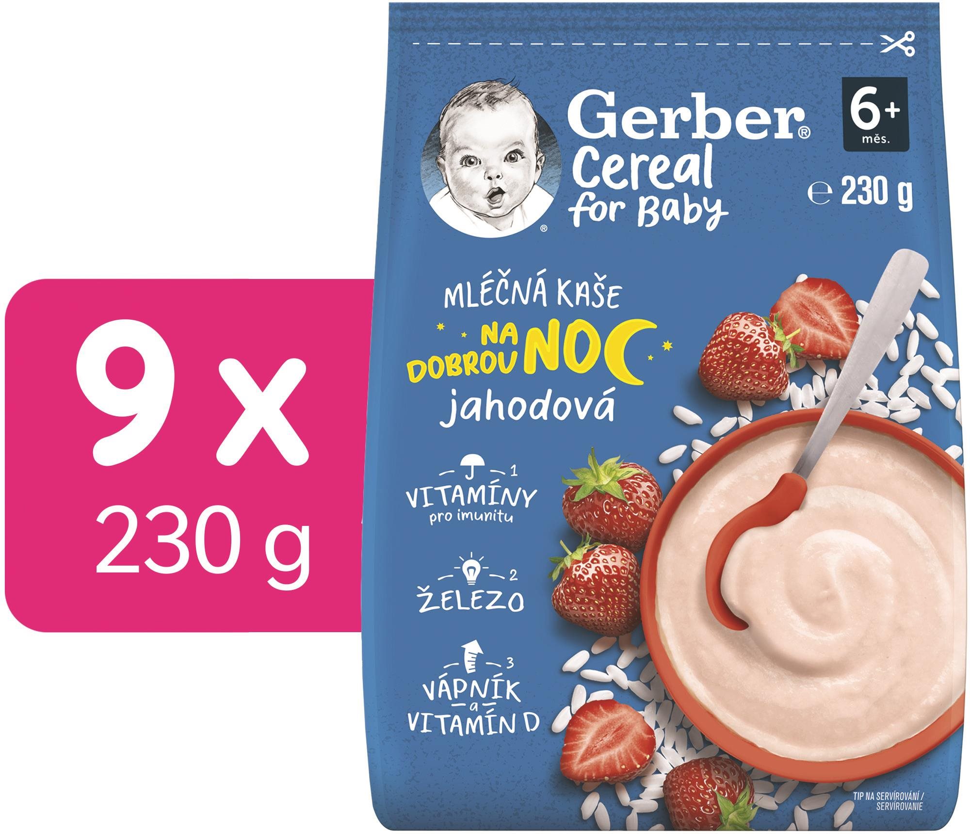 GERBER Cereal mléčná kaše Dobrou noc jahodová 9× 230 g Mléčná kaše