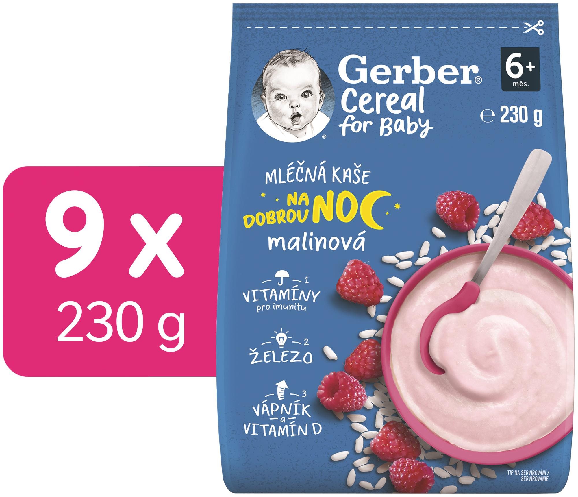 GERBER Cereal mliečna kaša Dobrú noc malinová 9× 230 g Mliečna kaša