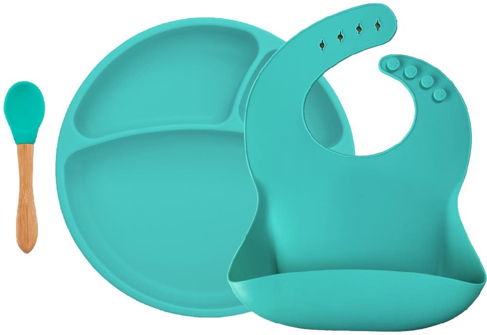 MINIKOIOI set na stolování BLW II, Aqua Green Dětská jídelní sada