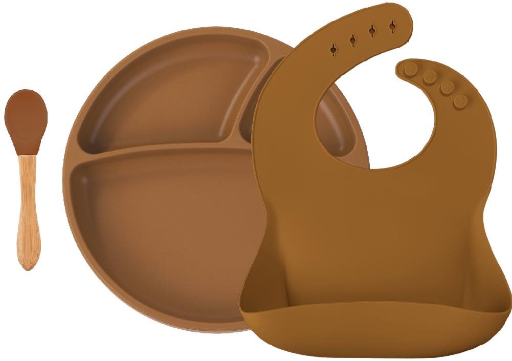 MINIKOIOI set na stolování BLW II, Woody Brown Dětská jídelní sada