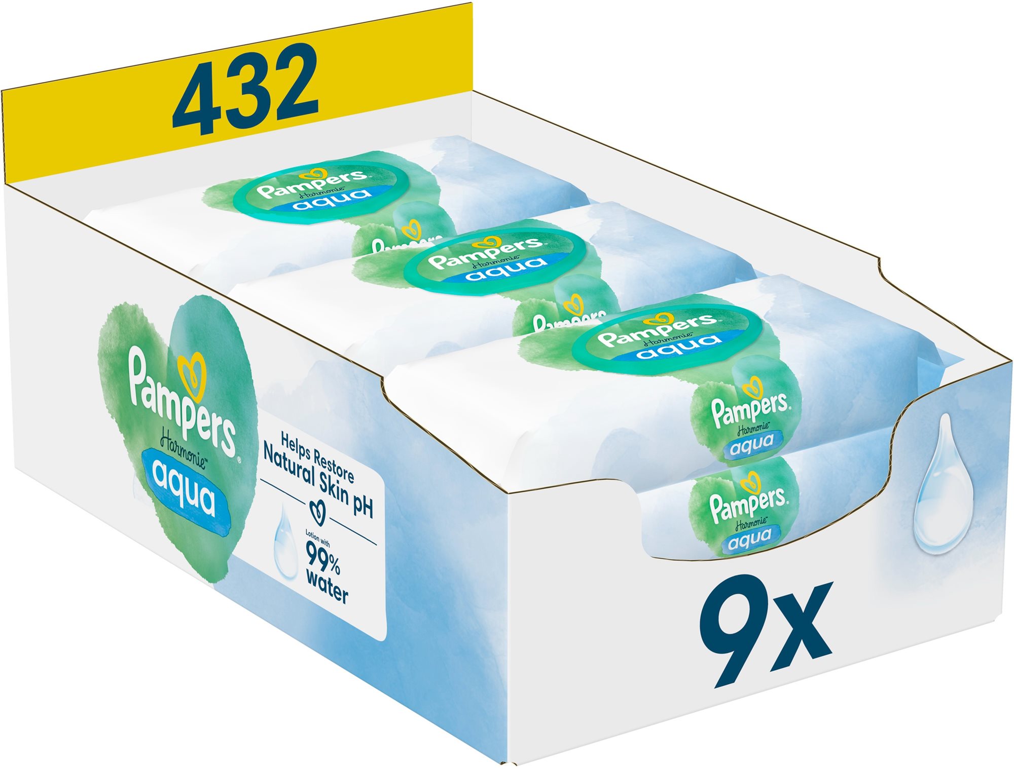 PAMPERS Harmonie Aqua Plastic Free 432 db (9× 48 db) Popsitörlő