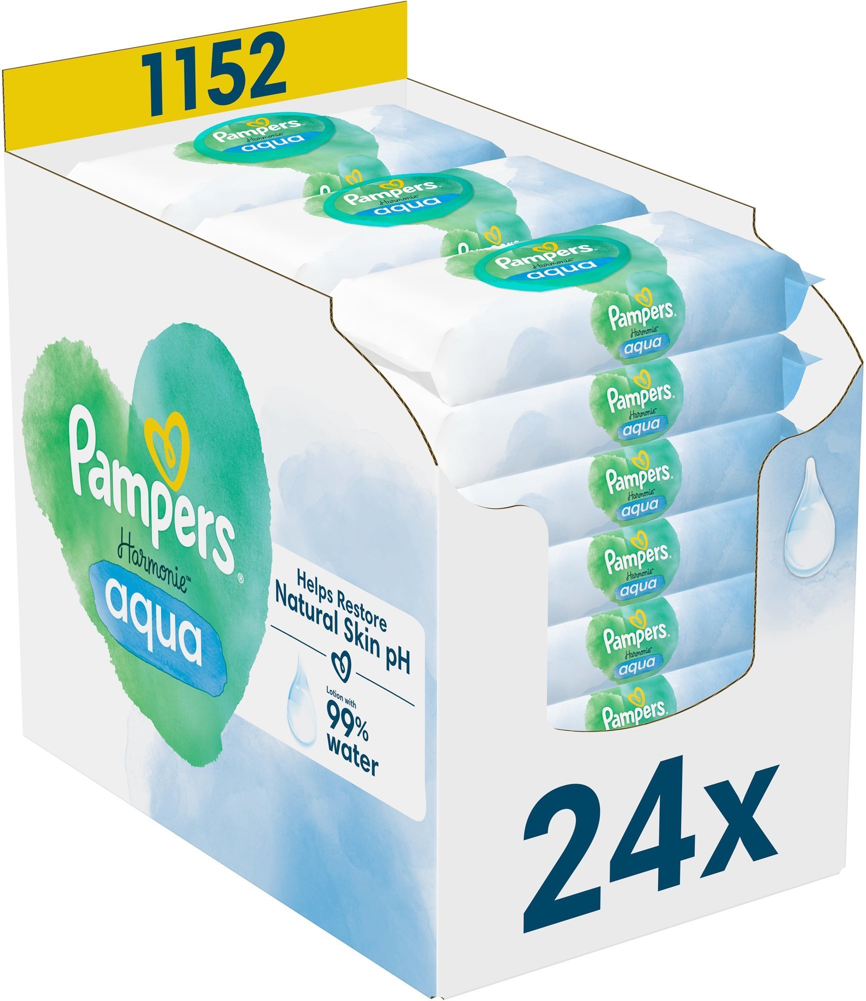 PAMPERS Harmonie Aqua Plastic Free 1152 db (24× 48 db) Popsitörlő