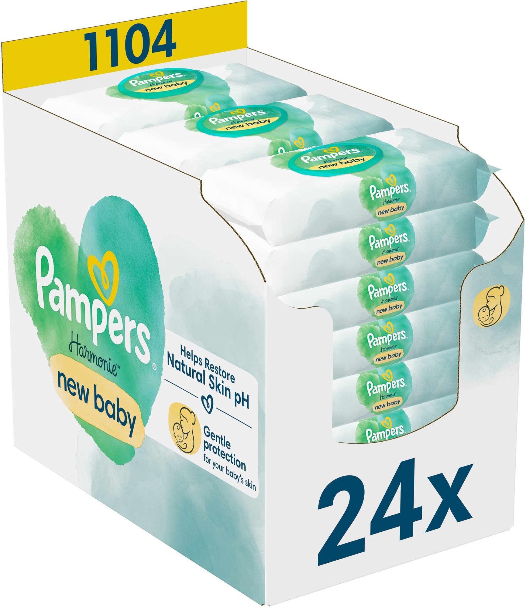 PAMPERS Harmonie New Baby Plastic Free 1104 db (24× 46 db) Popsitörlő