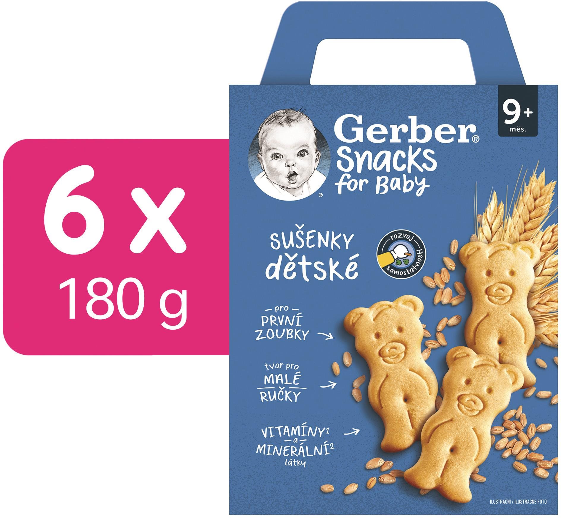 GERBER Snacks dětské sušenky 6× 180 g Sušenky pro děti