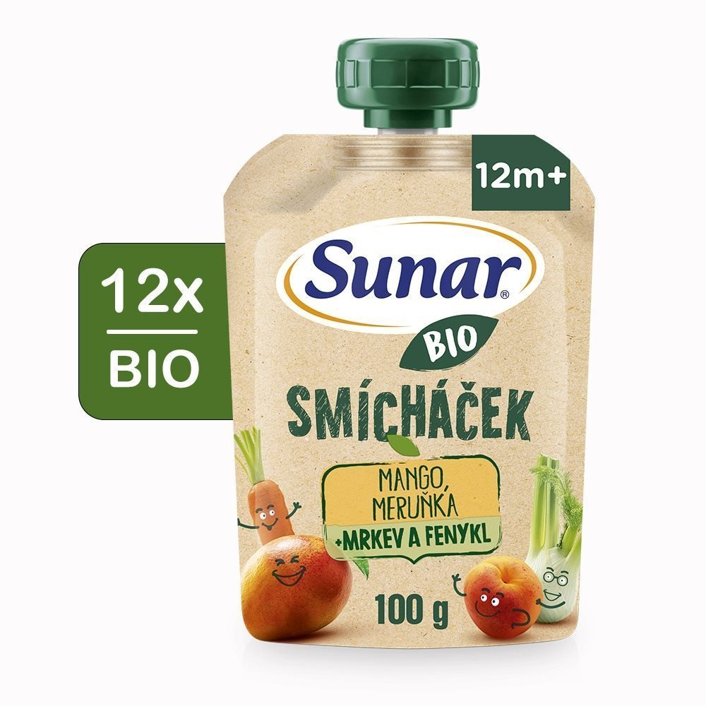 Sunar BIO ovocná kapsička Smícháček mango, mrkev, meruňka a fenykl...