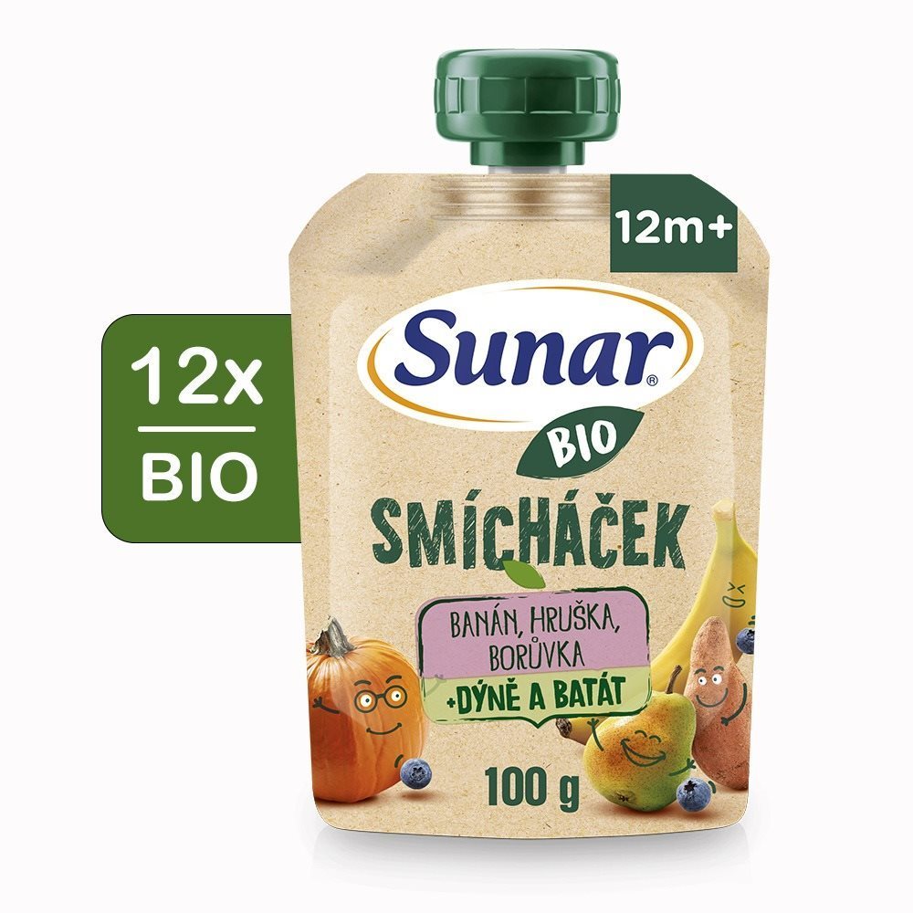 Sunar BIO ovocná kapsička Smícháček banán, hruška, tekvica, bataty...